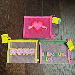 NWT Hello Crush Heart - Love - XOXO Mesh Pouches - Set of 3